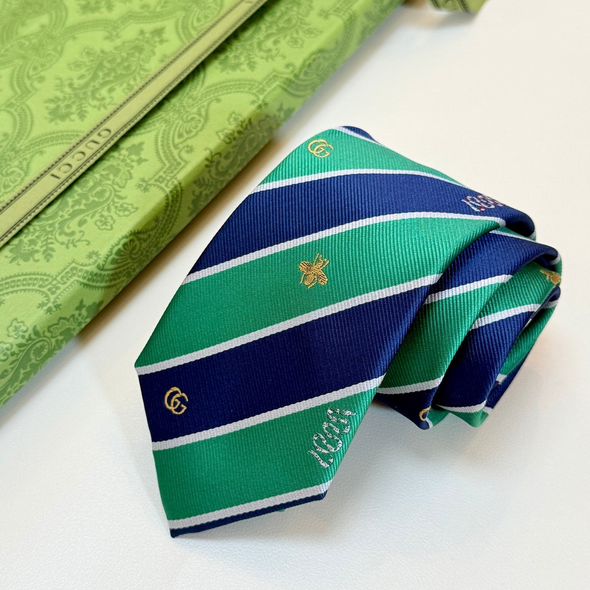 Gucci Style Men's Equestrian Stripe Silk Tie
