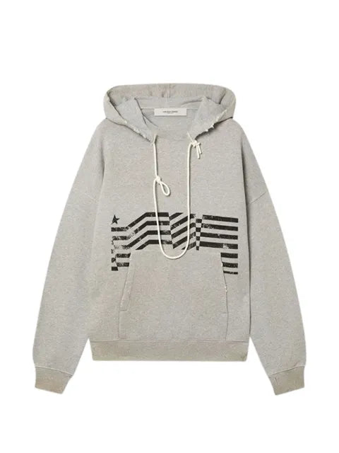 Golden Goose hooded sweatshirt in gray cotton with flag print