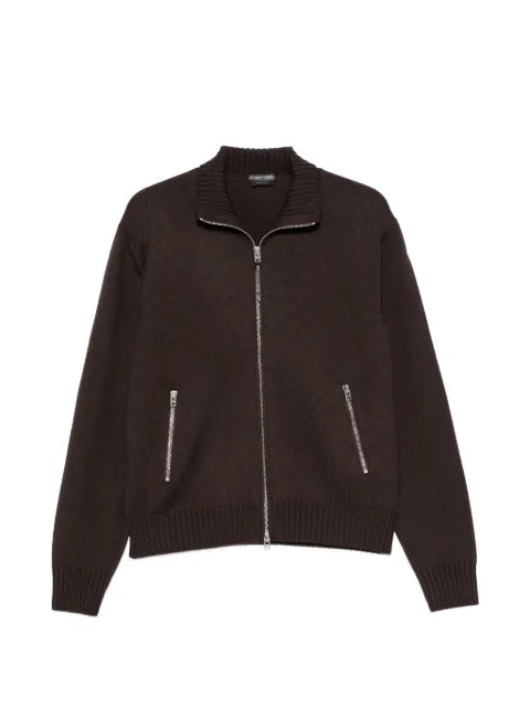 TOM FORD merino wool top with full-length zipper and leather patches