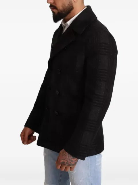 Dolce & Gabbana check double-breasted pea jacket