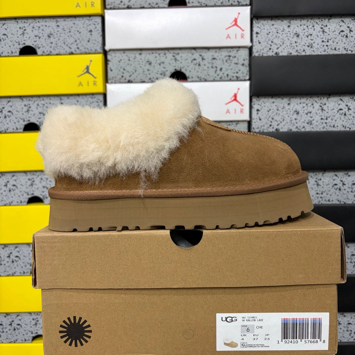 UGG Kallen Lace Slipper – Women’s Platform Suede Clog with Shearling Cuff in Chestnut
