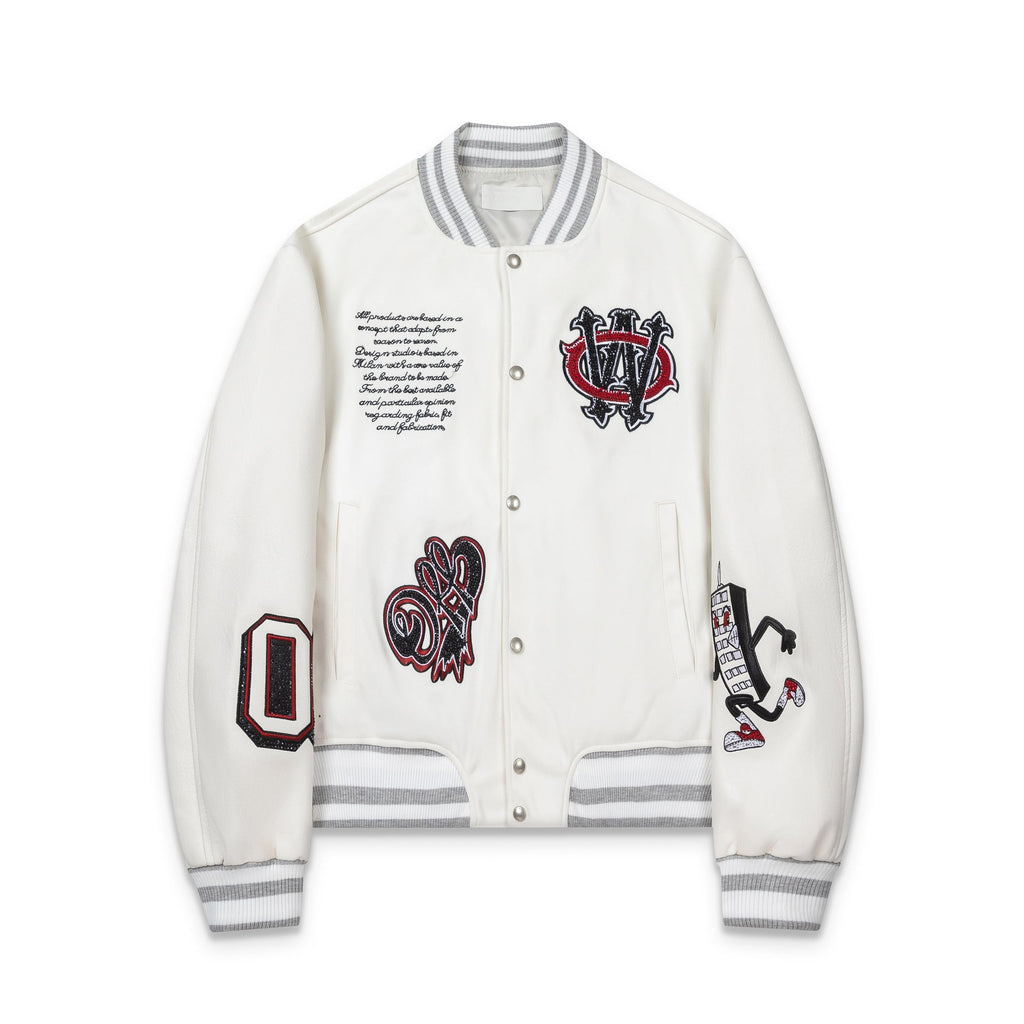 Off White Mobile Letter Embroidery Varsity Baseball Jacket Unisex