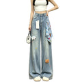 Bear Star Embroidery Scarf Decor Wide Leg High Waist Denim Jeans