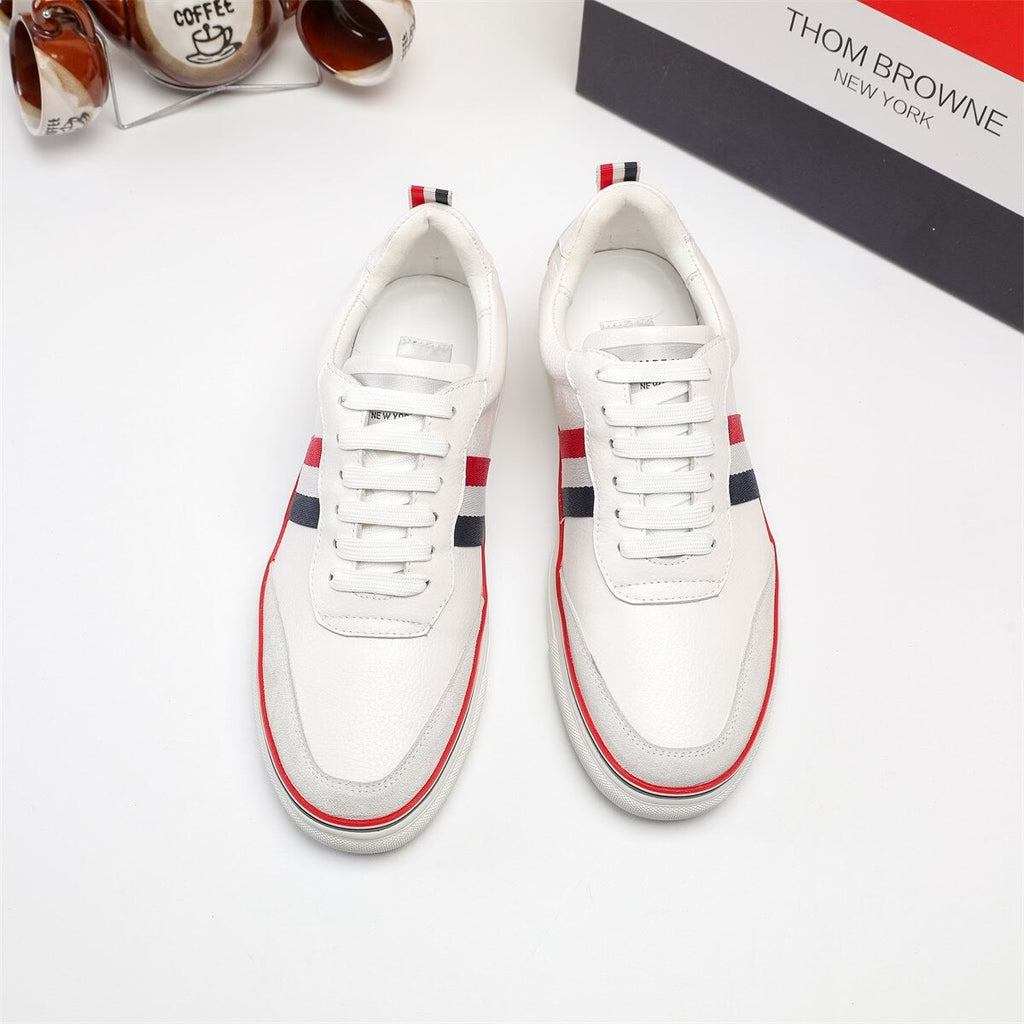 Tri-Stripe Leather Sneaker — Full-Grain Cowhide with Lambskin Lining