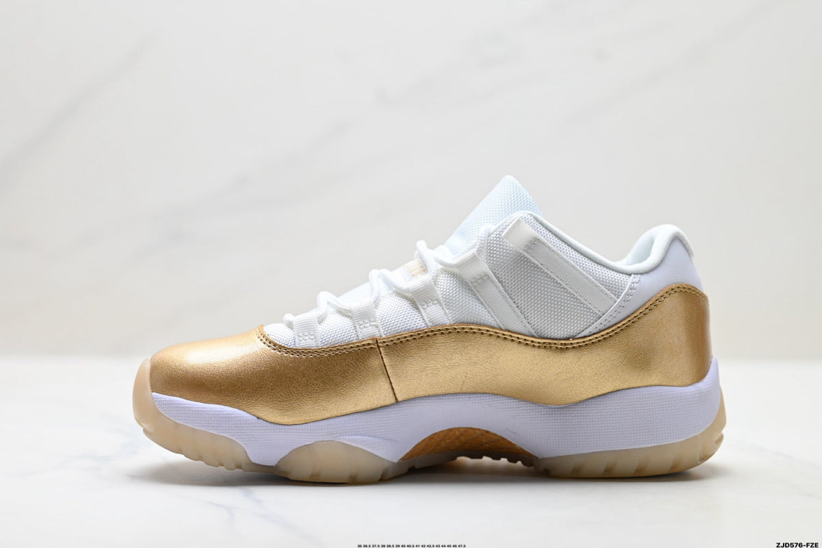 Air Jordan 11 Retro White and Metallic Gold Unisex Sneakers Style 05