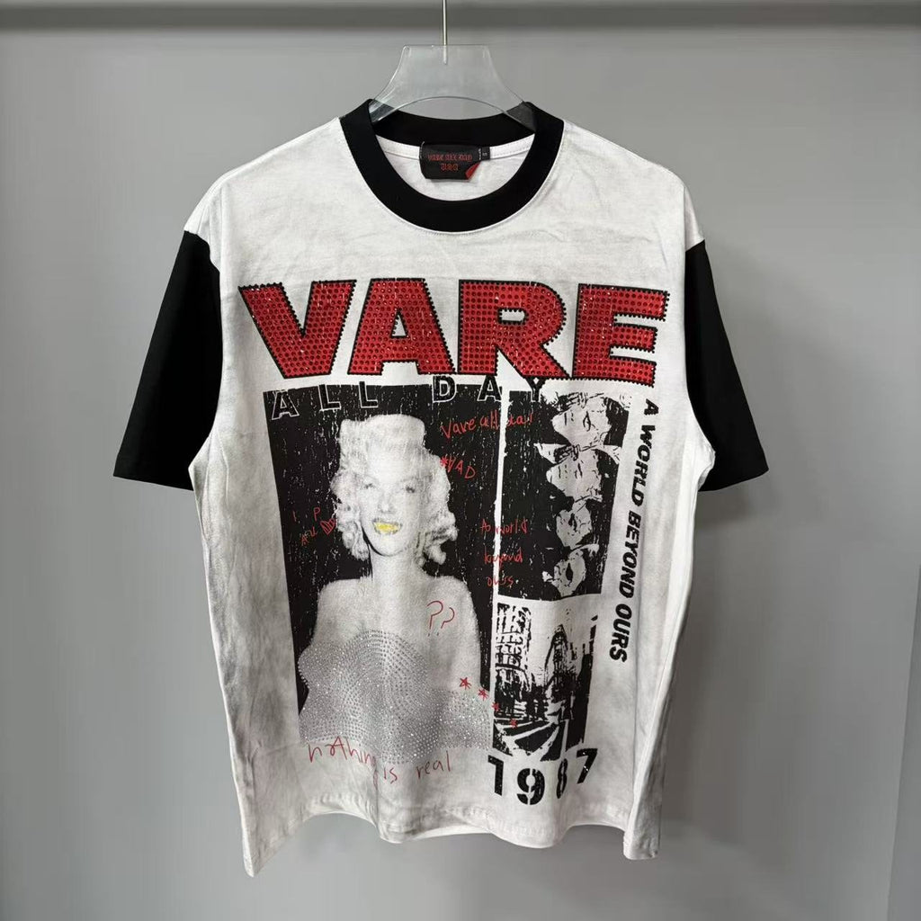VARE ALL DAY Washed Contrast-Sleeve Graphic T-Shirt