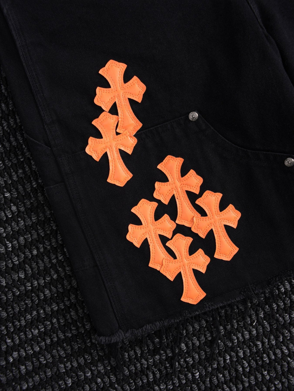 Chrome Hearts Orange Cross Patch Denim-Style Shorts