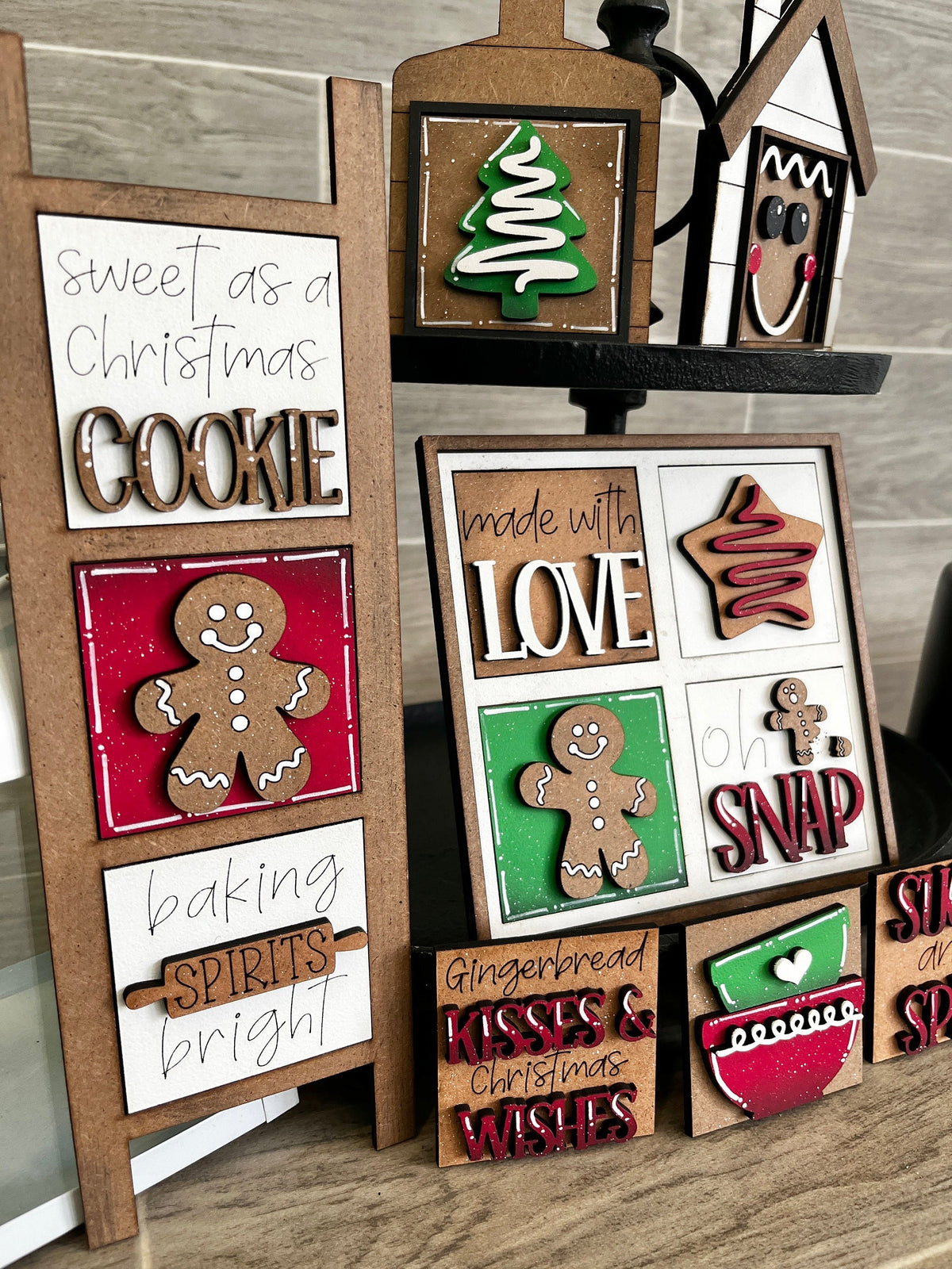 MINI Gingerbread Christmas Interchangeable Leaning Sign File SVG, Cookies Santa Tiered Tray Glowforge, LuckyHeartDesignsCo