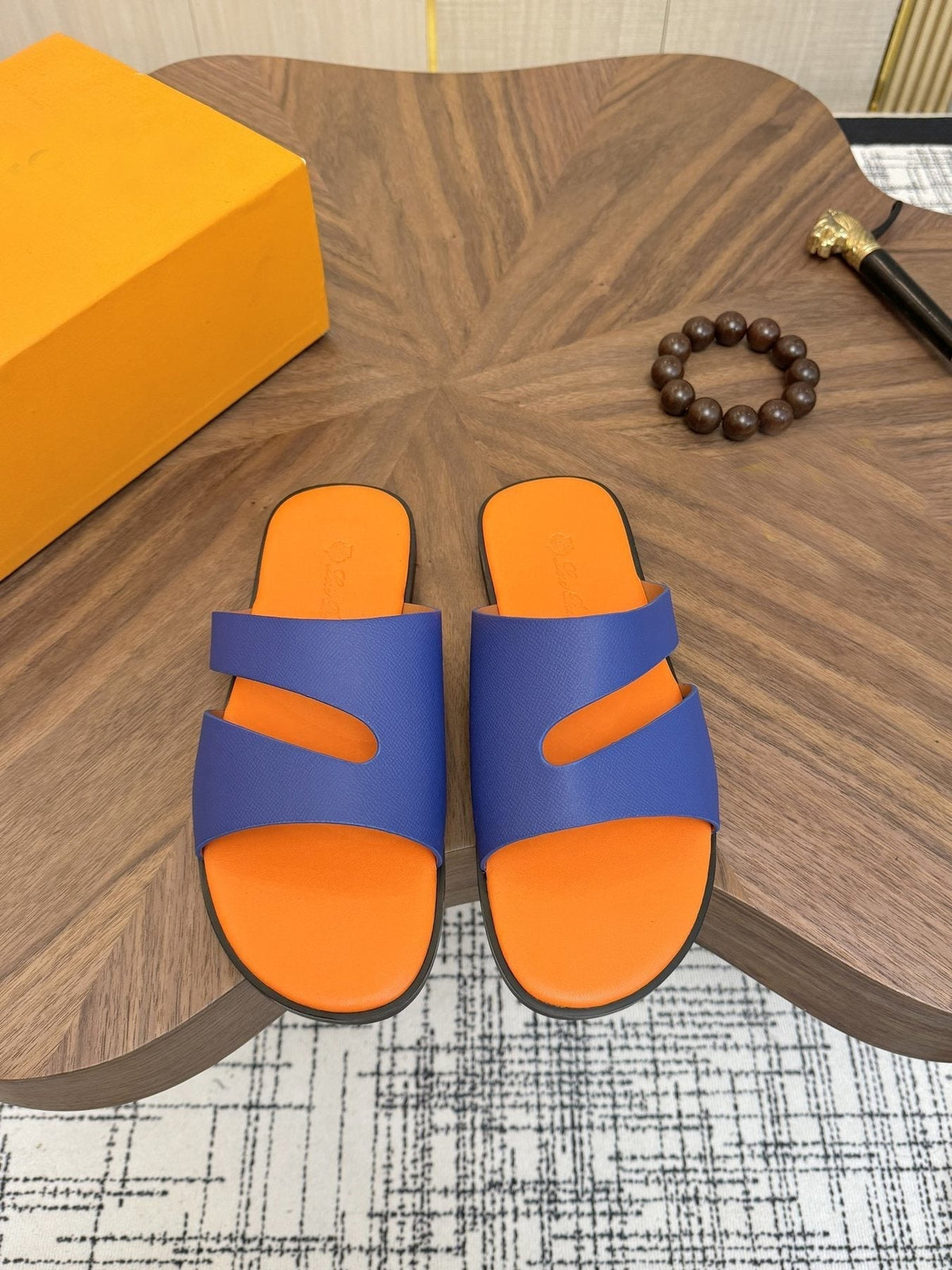 Loro Piana Blue and Orange Slide Sandals