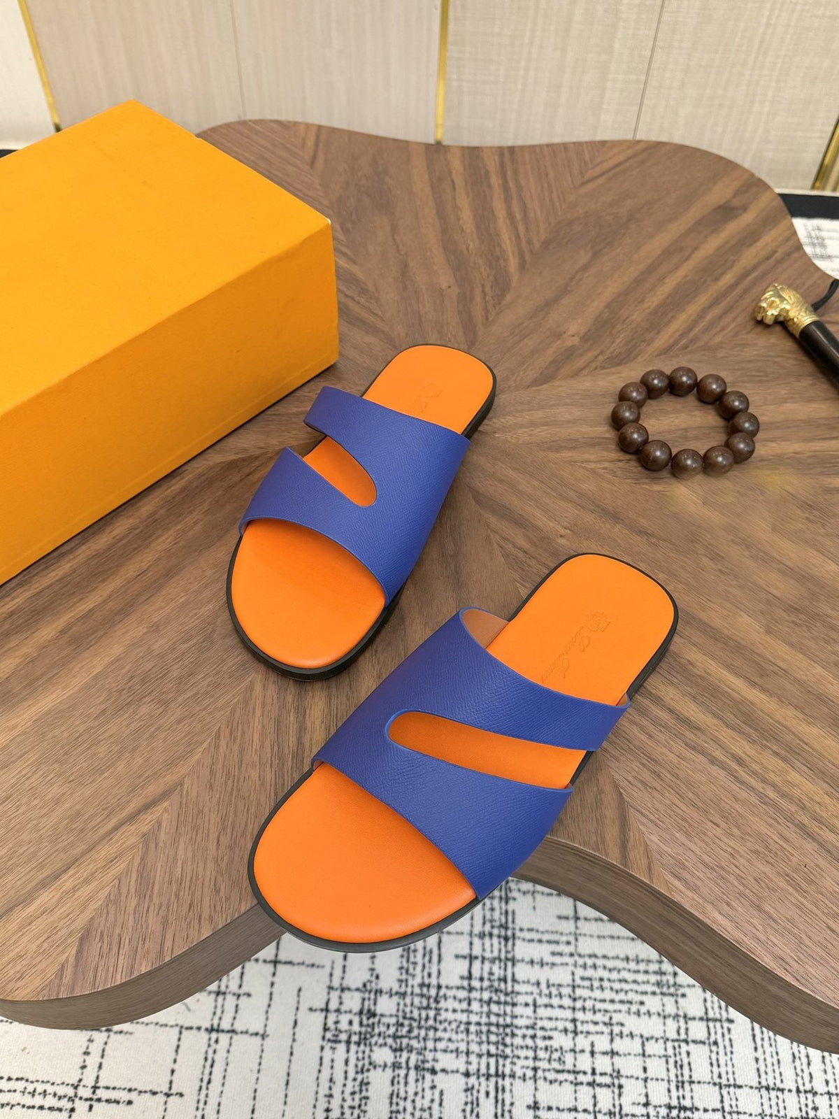 Loro Piana Blue and Orange Slide Sandals