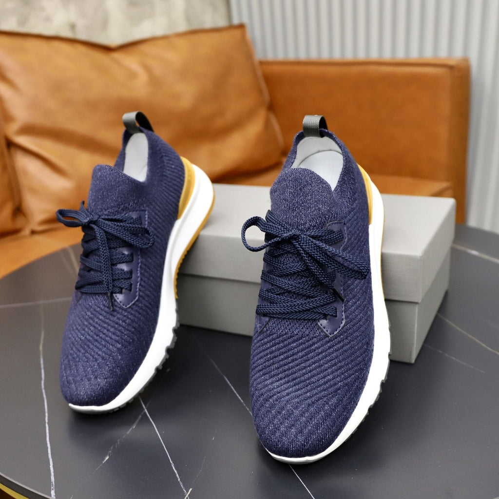 Brunello Cucinelli Men's Navy Textured Sneakers