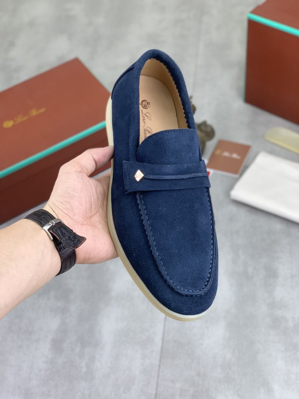 Loro Piana Textured Apron-Toe Loafers
