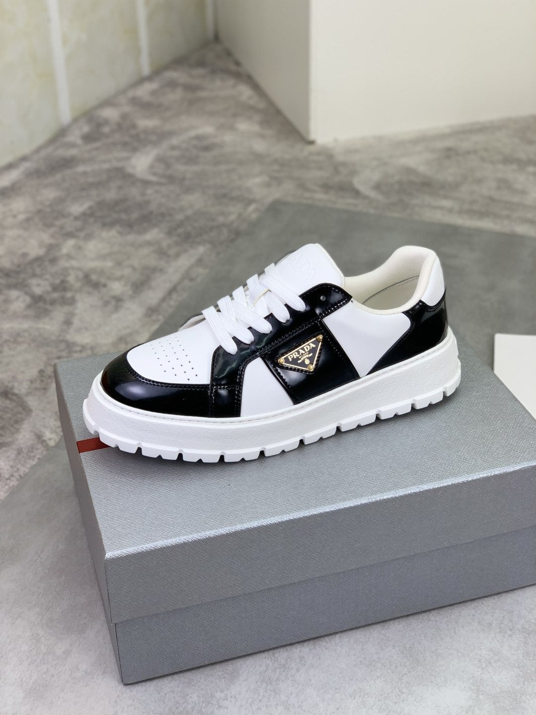 Prada Paneled Lug-Sole Low-Top Sneakers