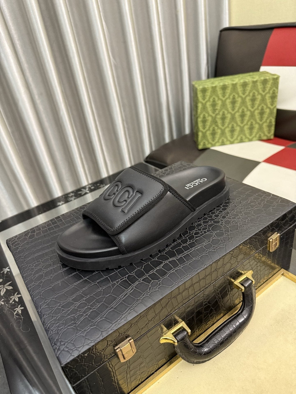 Gucci Embossed Strap Slide Sandals