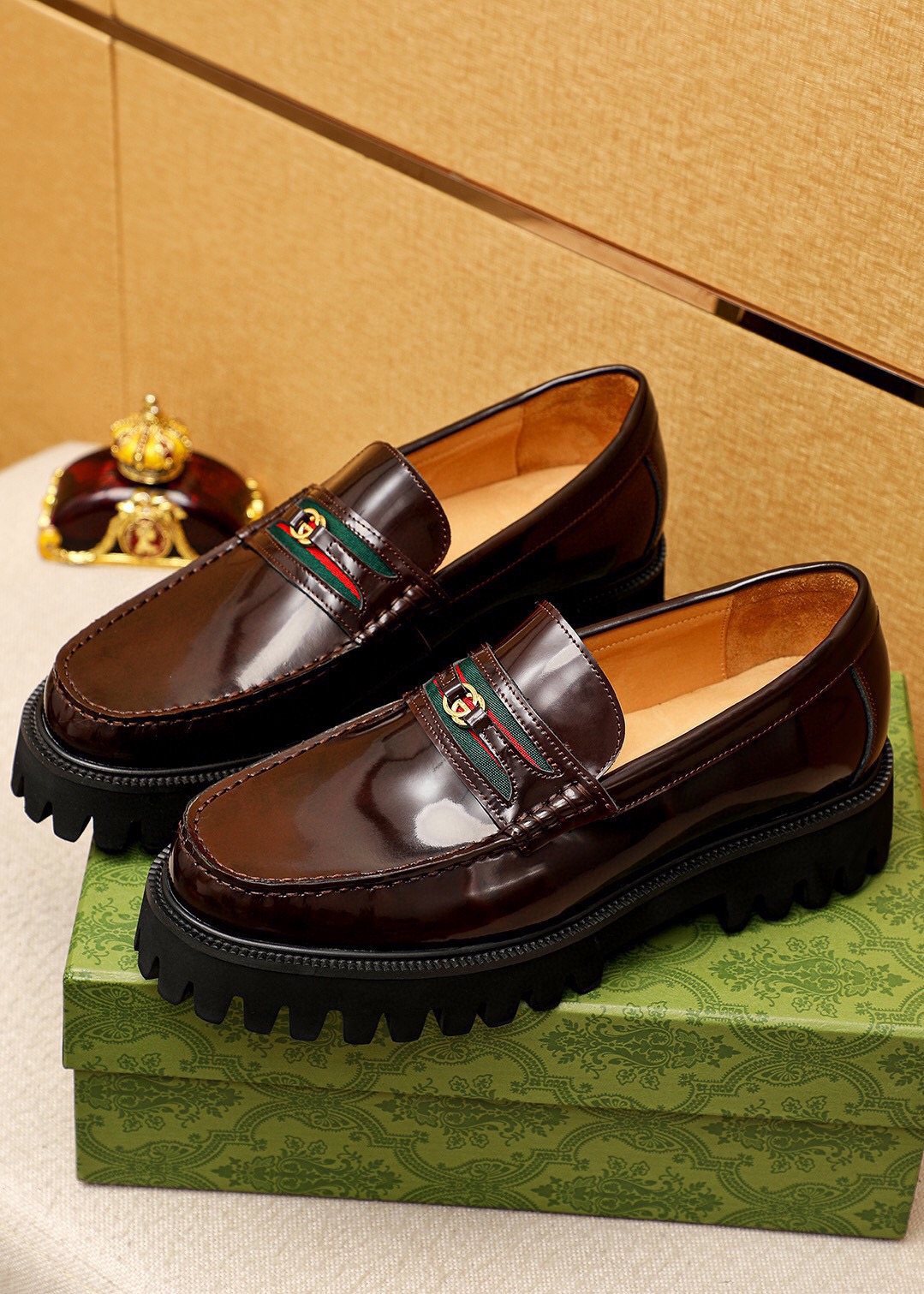 Gucci Striped Vamp Lug Sole Loafers