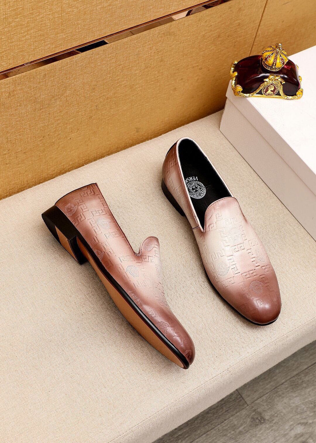 Versace Embossed Leather Slip-On Shoes