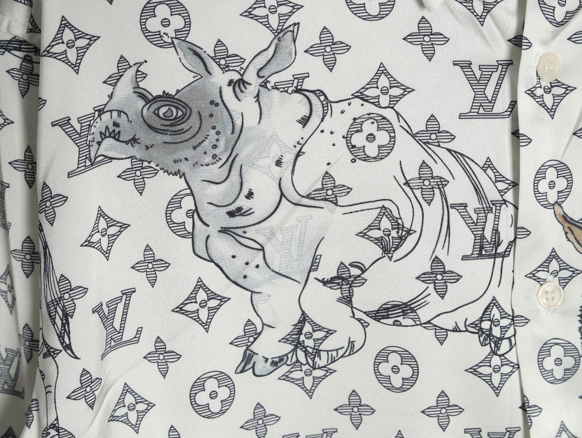 Louis Vuitton Animal and Monogram-Style Long-Sleeve Shirt - White